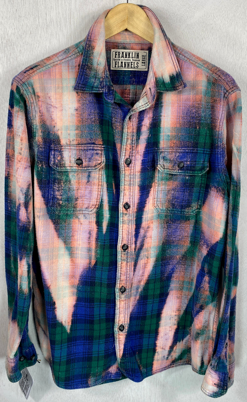 Vintage Royal Blue, Green and Pink Flannel Size Large