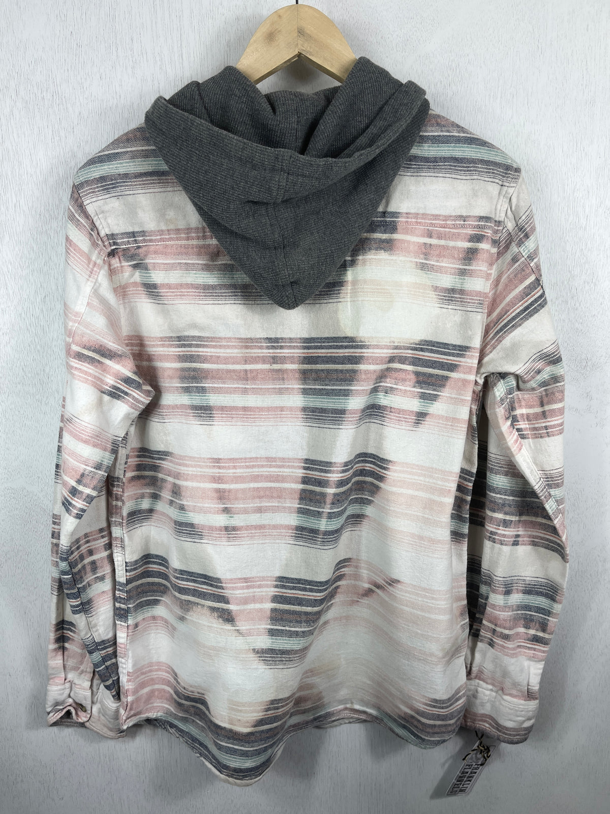 Vintage Pink, Light Blue, Grey and White Flannel Hoodie Size Medium