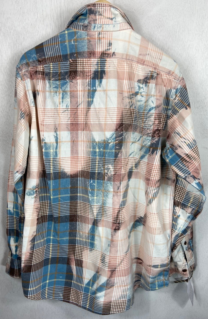 Vintage Light Blue, Brown and Pink Flannel Size Medium