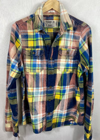 Vintage Royal Blue, Yellow, Green and Pink Flannel Size Small