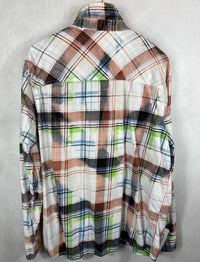 Vintage Western Style Navy, Light Blue, Green, Peach and White Flannel Size XL