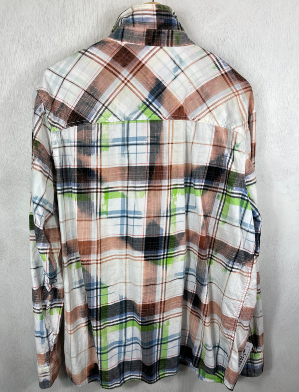 Vintage Western Style Navy, Light Blue, Green, Peach and White Flannel Size XL