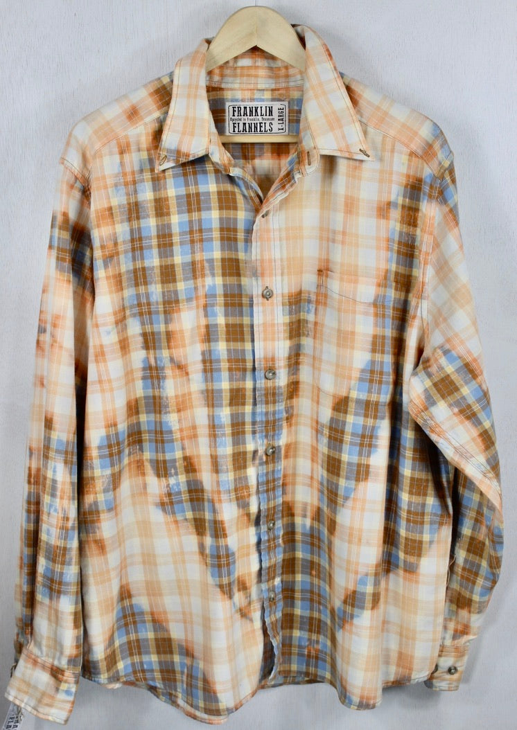 Vintage French Blue, Orange and White Flannel Size XL