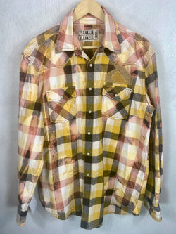 Vintage Western Style Yellow, Black and Pink Flannel Size Large