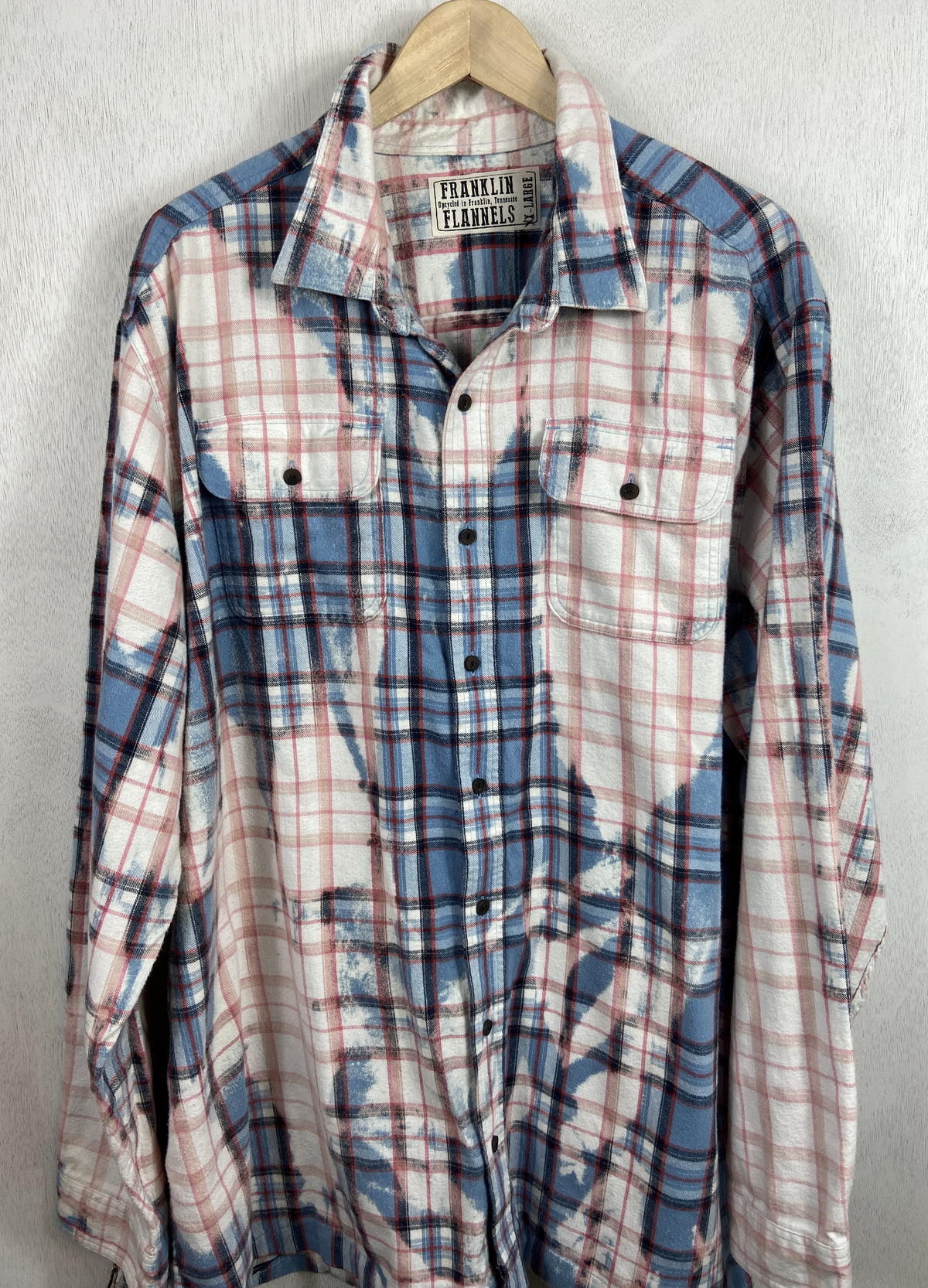 Vintage Light Blue, White and Pink Flannel Size XXL Tall