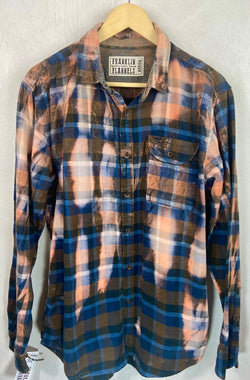 Vintage Blue, Brown and Peach Flannel Size Medium