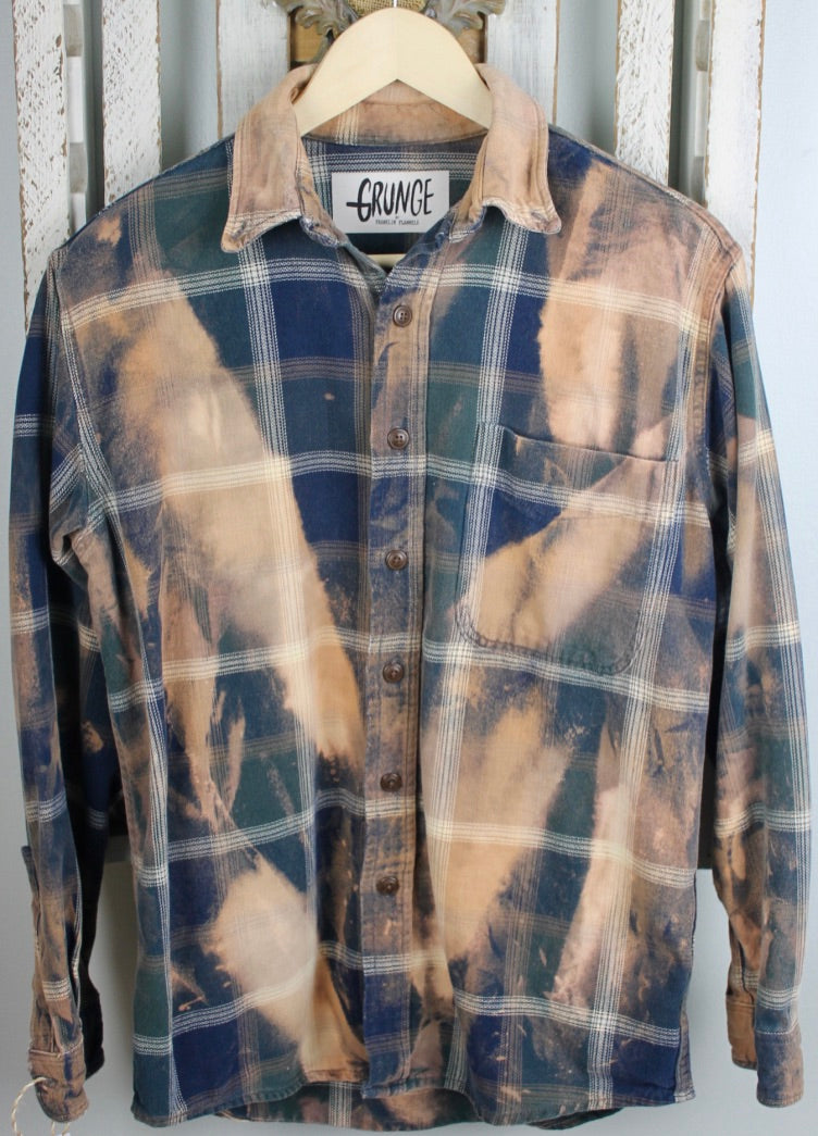 Grunge Navy Blue, Green, and Gold Flannel Size Small