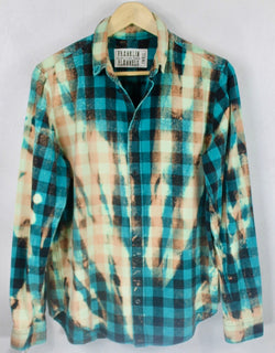 Vintage Turquoise, Cream and Black Flannel Size Small
