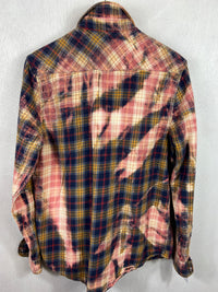 Vintage Western Style Navy, Red, Yellow and Pink Flannel Size Medium