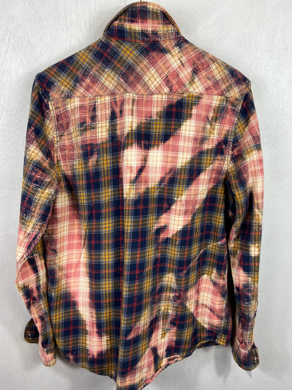 Vintage Western Style Navy, Red, Yellow and Pink Flannel Size Medium
