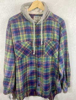 Vintage Purple, Green and Yellow Flannel Hoodie Size XL