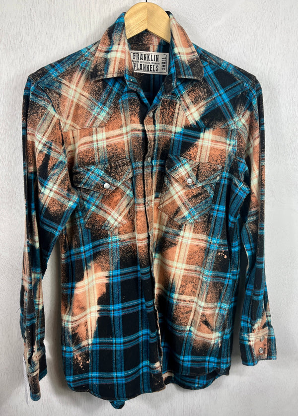 Vintage Western Style Turquoise, Black, White and Gold Flannel Size Small