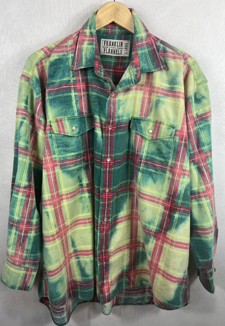 Vintage Western Style Green, Pink and Pale Yellow Flannel Size XL