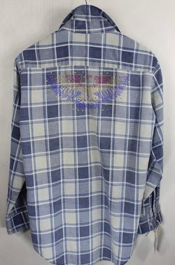 Fanciful Retro Light Blue Flannel with Eagle Size Medium