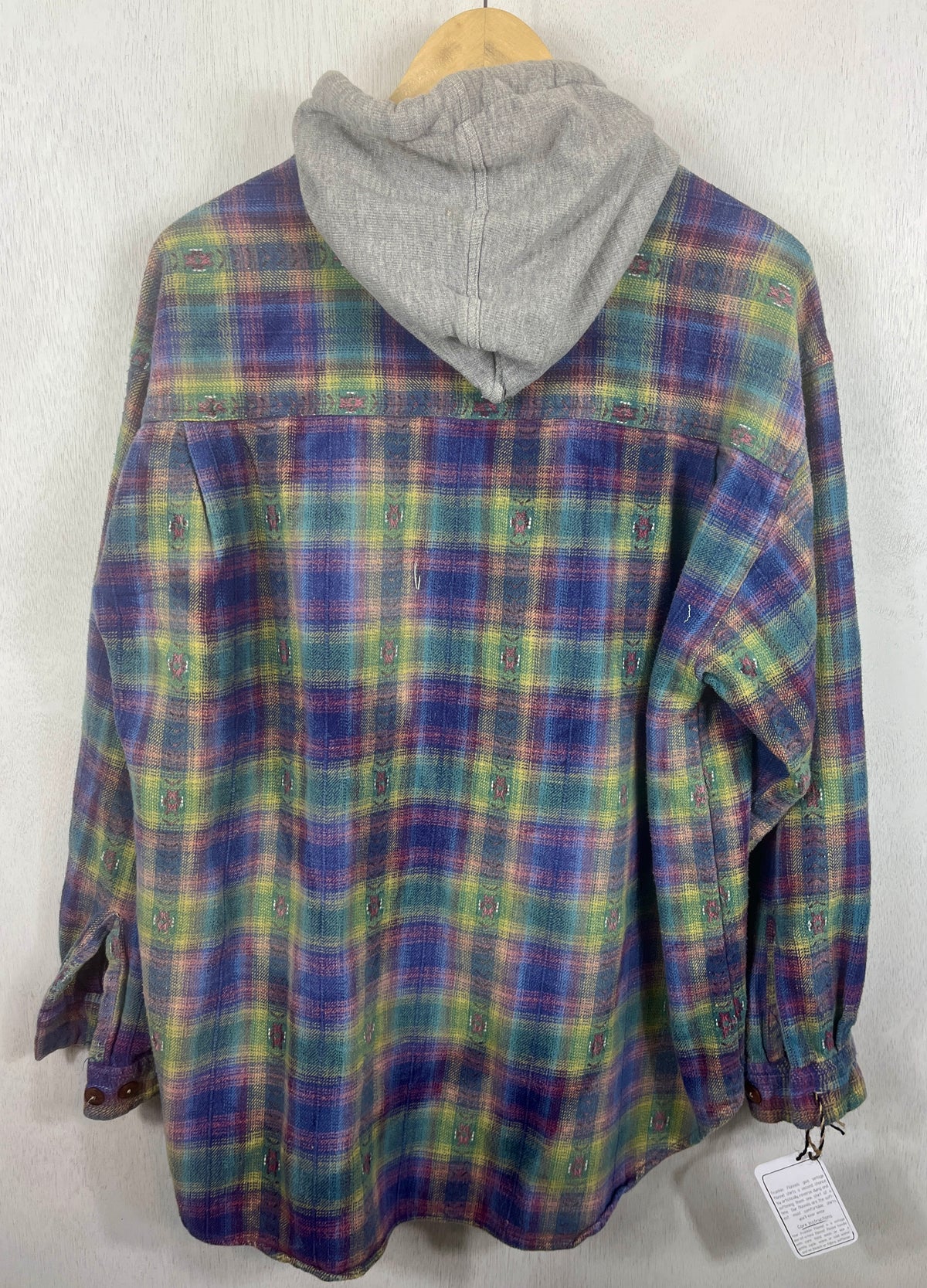 Vintage Purple, Green and Yellow Flannel Hoodie Size XL