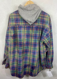 Vintage Purple, Green and Yellow Flannel Hoodie Size XL