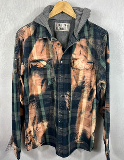 Vintage Navy, Green, Grey and Rust Flannel Hoodie Size Large
