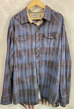 Vintage Western Style Navy Blue and Black Flannel Size XL