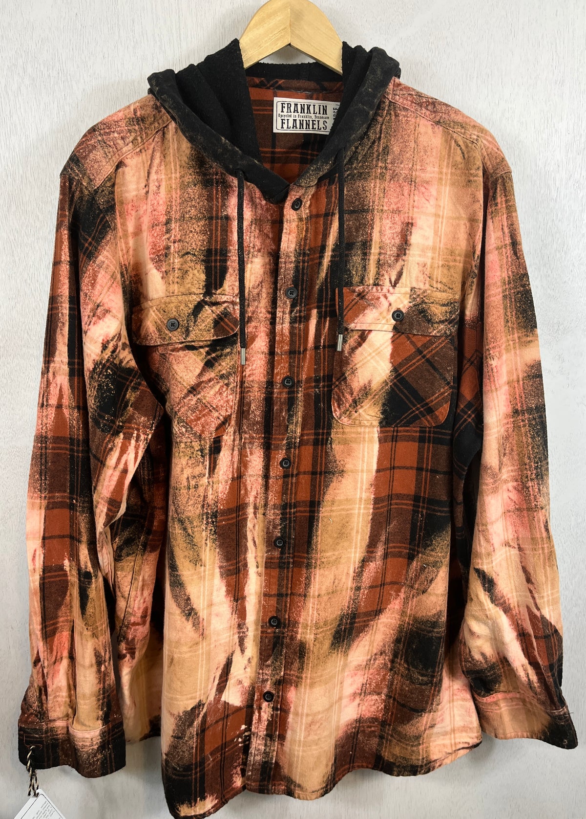 Vintage Rust, Peach and Black Flannel Hoodie Size XL