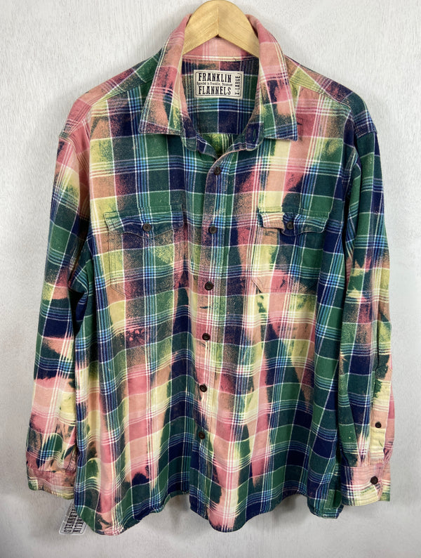 Vintage Green, Blue, Pink and Light Yellow Flannel Size XL