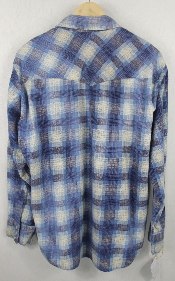 Vintage Western Style, Blue, Navy and White Flannel Size Large