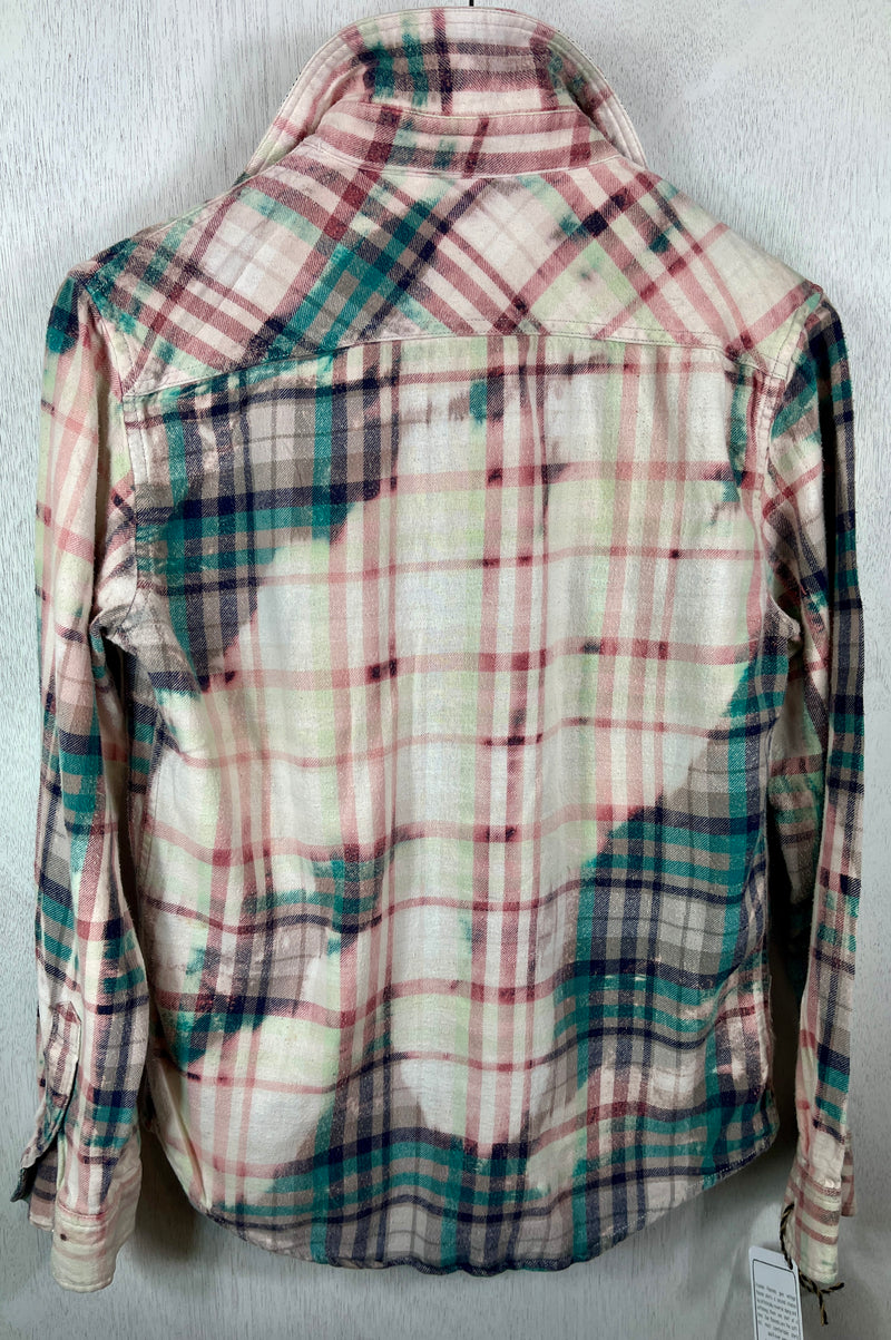 Vintage Teal, White and Pink Flannel Size Small