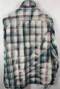 Vintage Navy Blue, Green and Pale Pink Flannel Size Large