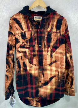 Vintage Burgundy, Gold and Black Flannel Hoodie Size Small