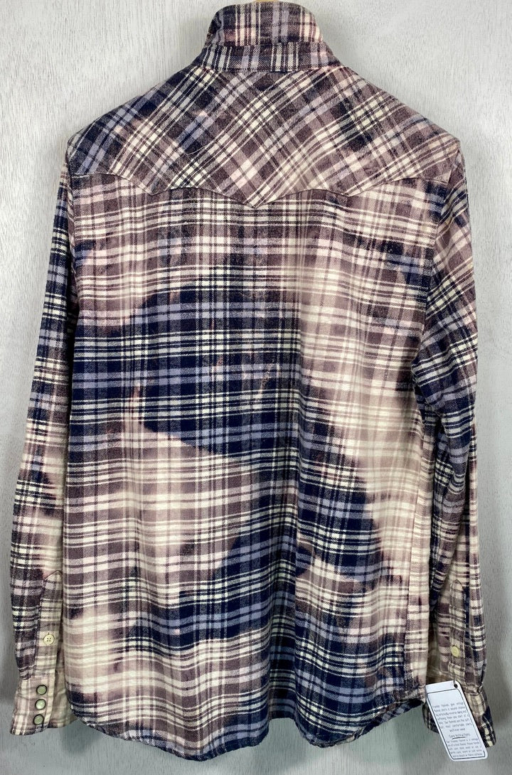 Vintage Western Style Navy, Lavender and Cream Flannel Size Small