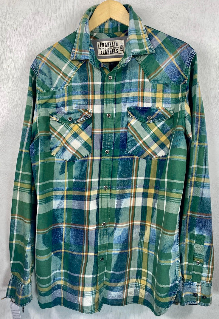 Vintage Green, Blue, Yellow and White Flannel Size Large