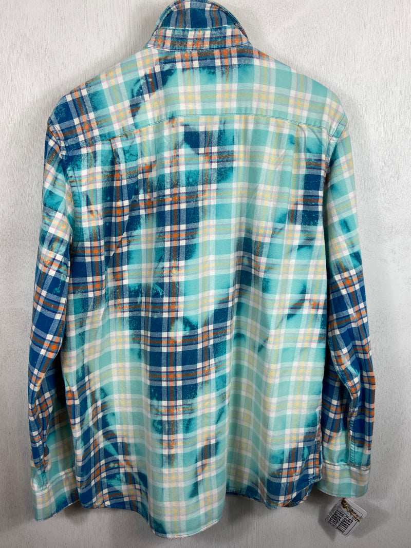 Vintage Turquoise, Navy Blue and White Flannel Size XL