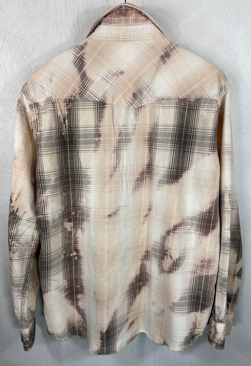 Vintage Western Style Greige Cream and Pink Lightweight Cotton Size Large