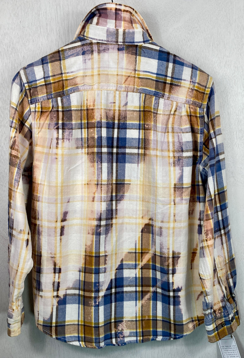 Vintage Light Blue, Yellow, Caramel and Cream Flannel Size Small