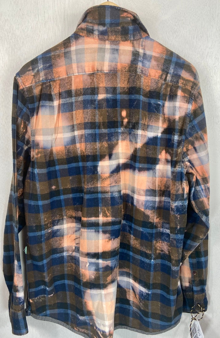 Vintage Blue, Brown and Peach Flannel Size Medium