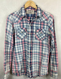 Vintage Western Style Denim, White and Pink Lightweight Cotton Size Small
