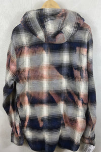 Vintage Navy Blue, Pink, Grey and White Flannel Hoodie