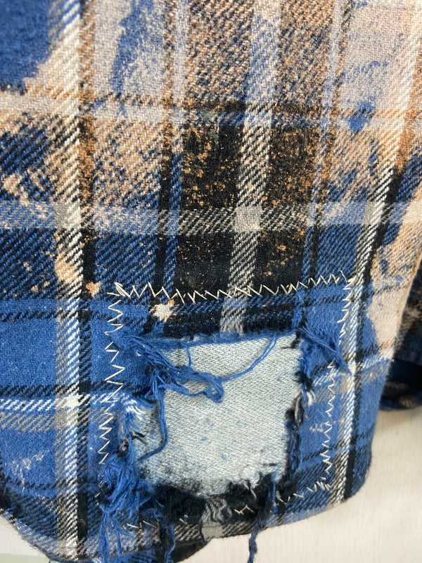 Vintage Western Style Royal and Navy Blue, Rust and White Flannel Jacket Size XL