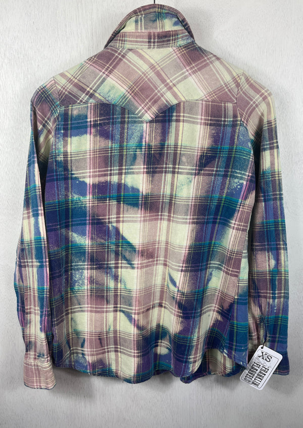 Vintage Western Style Turquoise, Lavender and Purple Flannel Size XS