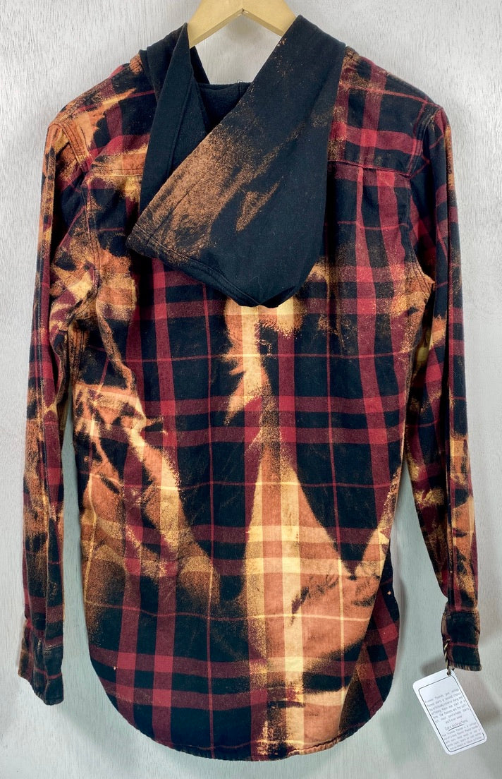 Vintage Burgundy, Gold and Black Flannel Hoodie Size Small