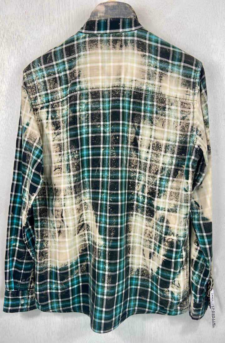 Vintage Western Style Turquoise, Black, and Cream Flannel Size Small