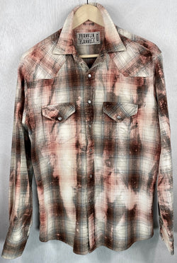 Vintage Western Style Taupe, Pink and White Flannel Size Medium
