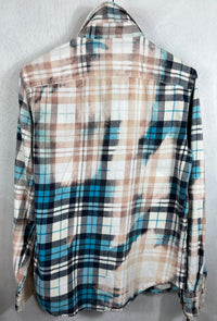 Vintage Turquoise, Dusty Rose and Cream Flannel Size Small