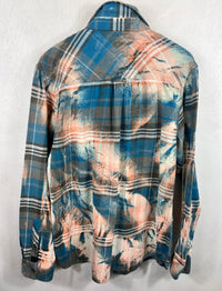 Vintage Western Style Turquoise, Cream and Pink Flannel Size XL