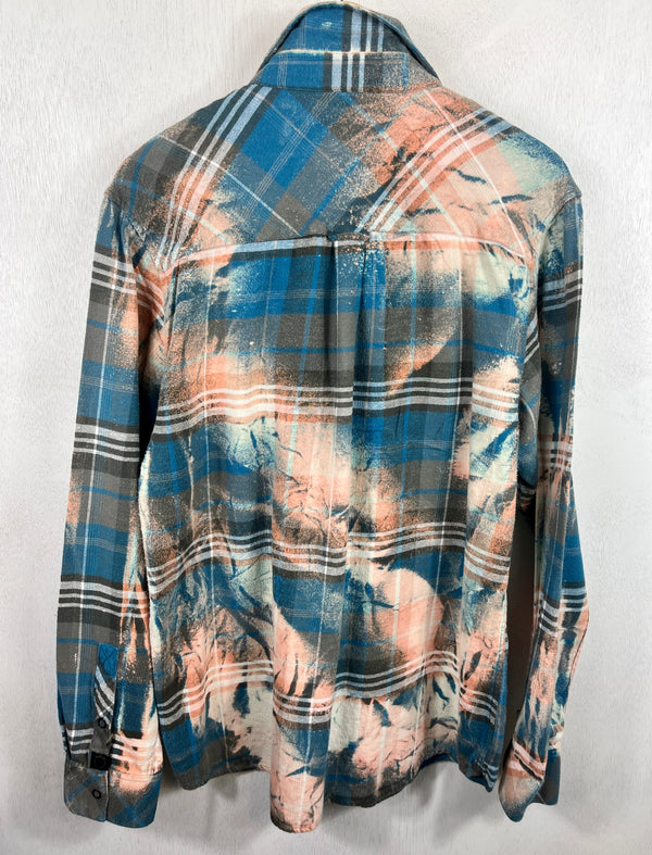 Vintage Western Style Turquoise, Cream and Pink Flannel Size XL
