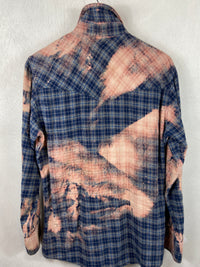 Vintage Western Style Blue, Grey and Dusty Rose Flannel Size Medium