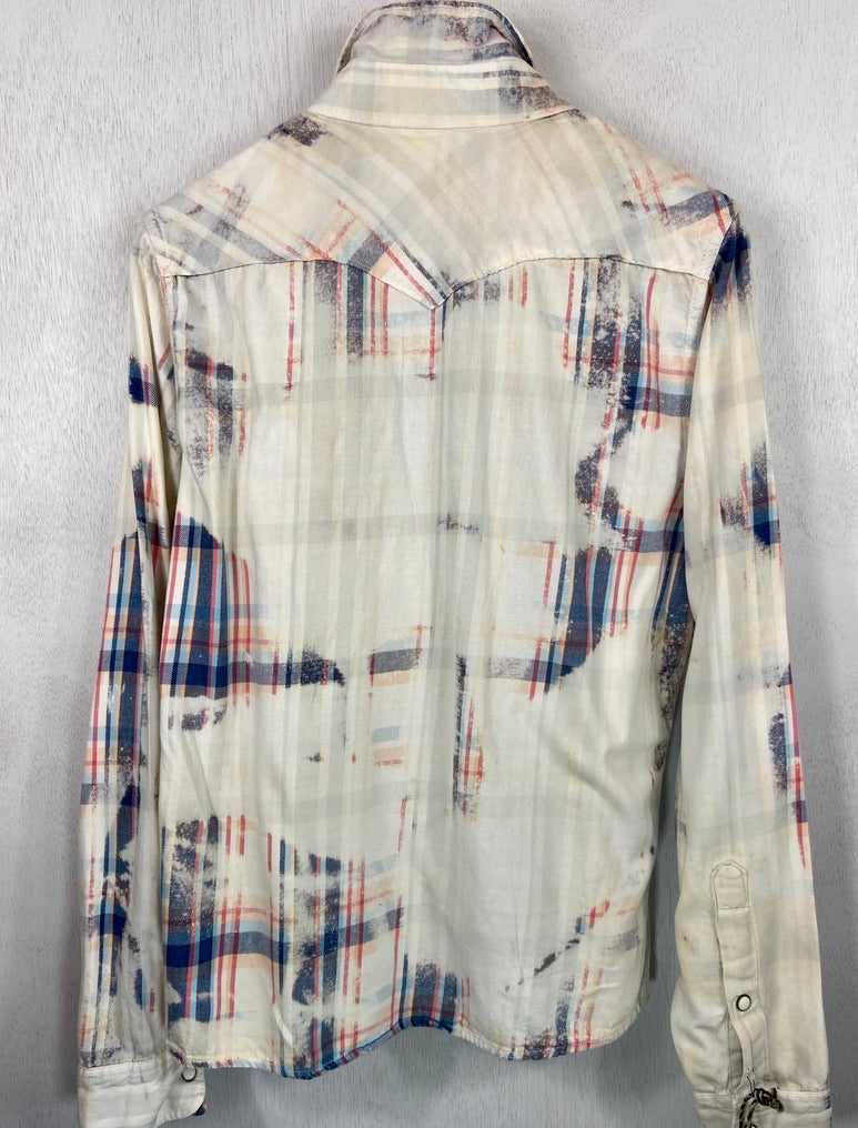 Vintage Western Style White, Pink, and Blue Flannel Size Small