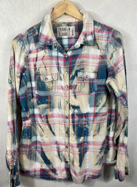Vintage Western Style Teal, Cream and Pink Flannel Size XS