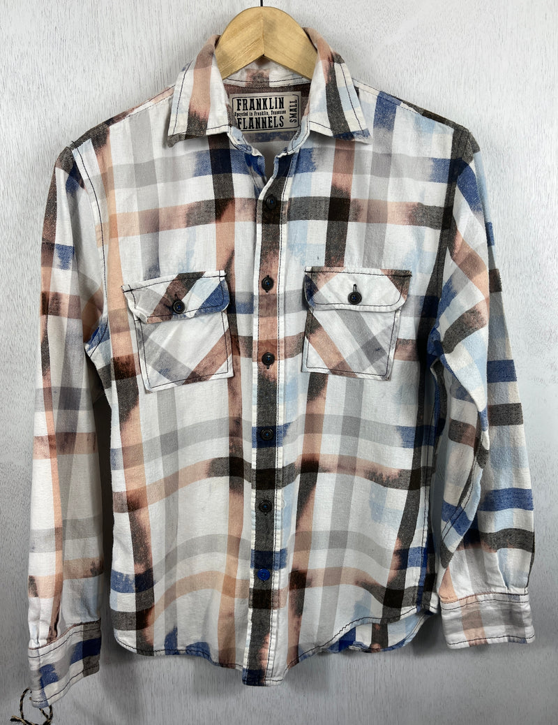 Vintage Blue, White, Brown and Peach Flannel Size Small