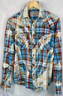Vintage Western Style Sky Blue, Red and Cream Flannel Size Small