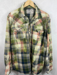 Vintage Western Style Green, Peach and Cream Flannel Size XL